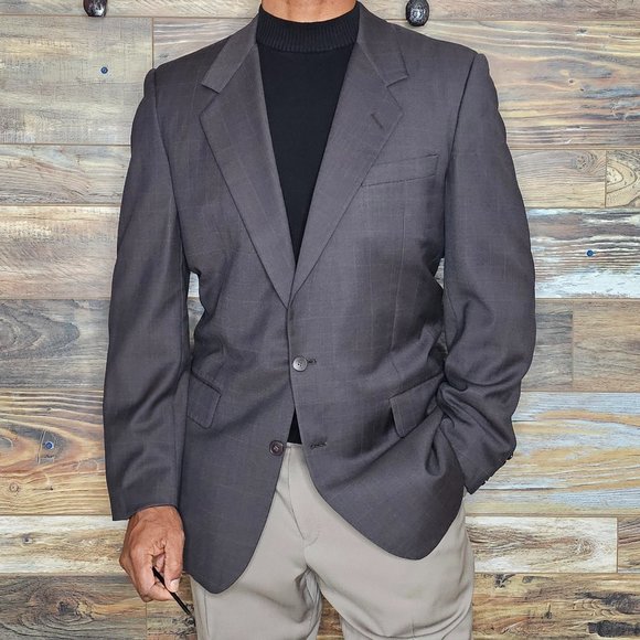 Gieves & Hawkes 100% Wool Brown Check Blazer Sport Jacket Size 42L *EXCELLENT* - Picture 2 of 12